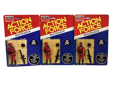 Lot 10 - Palitoy Action Man Action Force Cobra Officer, Cobra (x2) & Red Shadow (Black Glove Version) (x3), on card with blister pack (6)