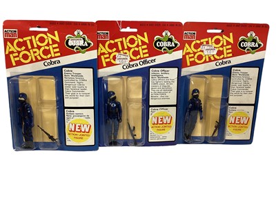 Lot 11 - Palitoy Action Man Action Force Cobra Officer, Cobra (x2) & Red Shadow (Black Glove Version) (x3), on card with blister pack (6)