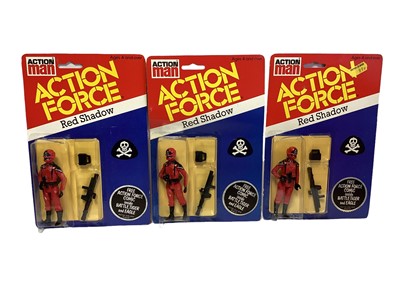 Lot 11 - Palitoy Action Man Action Force Cobra Officer, Cobra (x2) & Red Shadow (Black Glove Version) (x3), on card with blister pack (6)