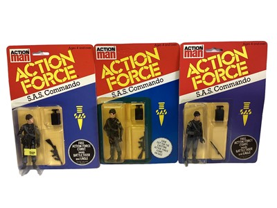 Lot 15 - Palitoy Action Man Action Force S.A.S. Squad Leader & S.A.S.Commando (x3), on card with blister pack (4)