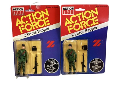 Lot 16 - Palitoy Action Man Action Force Z Force Sapper (x2) & Infantryman (x3), on card with blister pack (5)