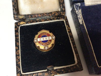 Lot 81 - Three 9ct gold, enamel and diamond set long service pins for Esso and A.A.O.C.L, in fitted cases