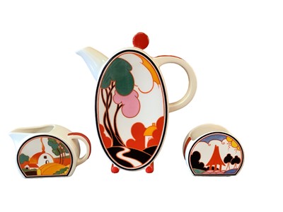 Lot 1205 - Wedgwood Clarice Cliff limited edition three piece Bonjour coffee set