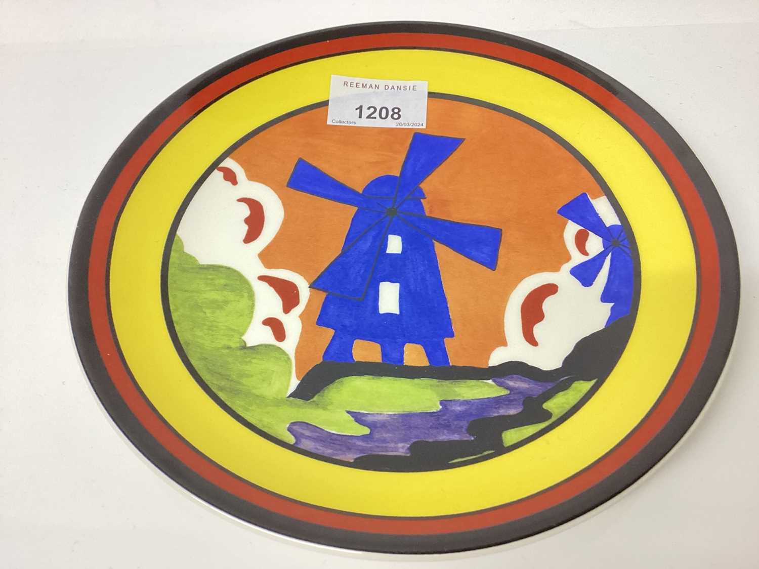 Lot 1208 - Wedgwood Clarice Cliff limited edition plate - Windmill, 20cm diameter. together with six mugs