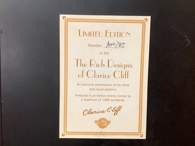 Lot 1209 - Bradex Clarice Cliff limited edition porcelain plaques mounted in a frame, 58cm x 28cm