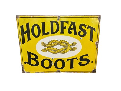Lot 2438 - Original enamel sign for Holdfast Boots, 61cm x 45.5cm