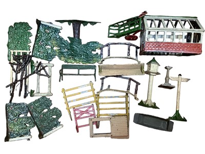 Lot 1958 - Lot Britains garden diecast models including greenhouse, benches, dovecote and other accessories (1 box)