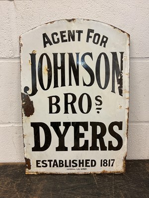 Lot 2439 - Original enamel advertising sign for Johnson Bros. Dyers, 51cm x 34cm
