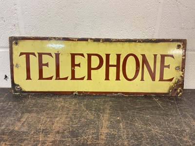 Lot 2440 - Vintage enamel 'Telephone' sign, 61cm x 20cm