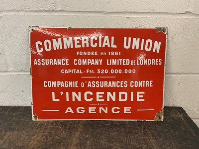 Lot 2441 - Vintage French enamel sign for Commercial Union Assurance, 50cm x 35cm