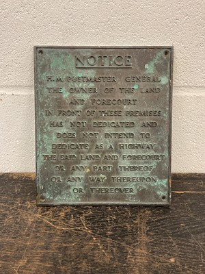 Lot 2451 - Cast iron Postmaster General sign, 24cm x 20cm
