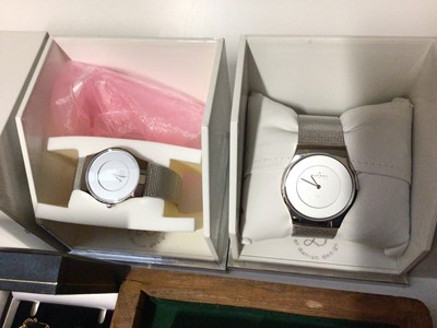 Lot 118 - Two Skagen Danish wristwatches, both boxed, other watches, cufflinks including a pair of 9ct gold, two pens in cases and a silver mounted vesta globe