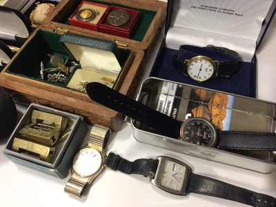 Lot 118 - Two Skagen Danish wristwatches, both boxed, other watches, cufflinks including a pair of 9ct gold, two pens in cases and a silver mounted vesta globe