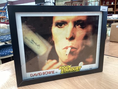 Lot 2206 - David Bowie in Ziggy Stardust and the Spiders from Mars, three framed lobby cards