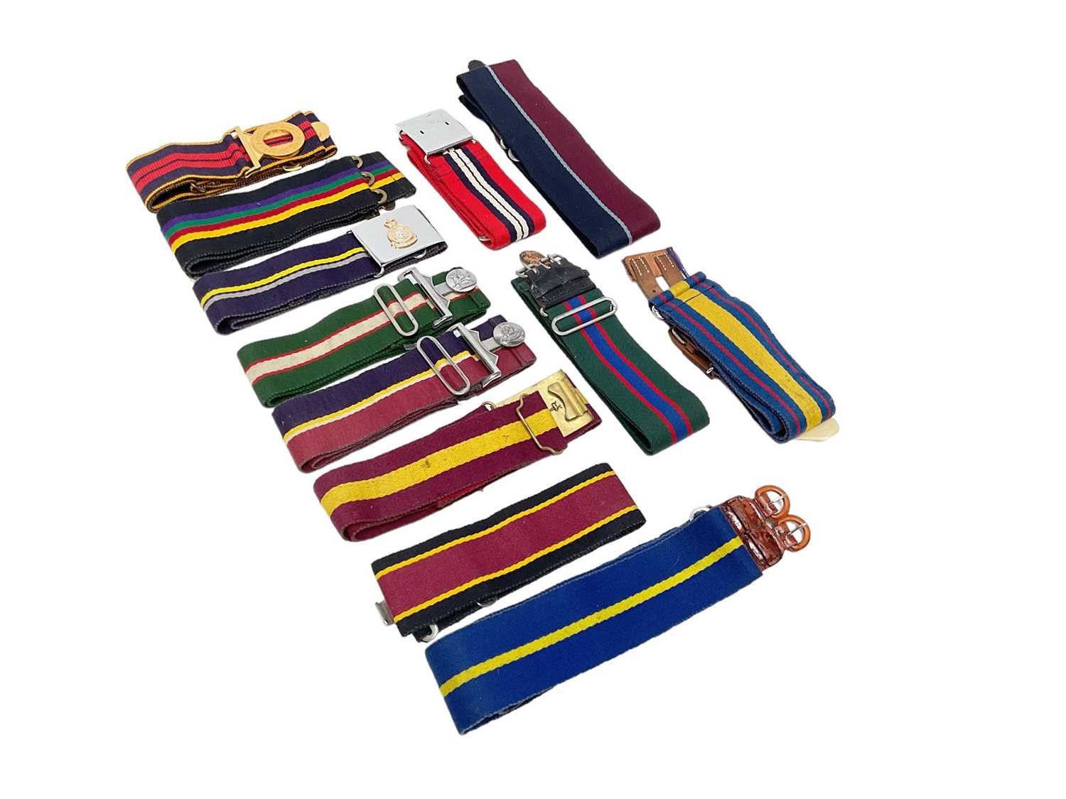 Lot 754 - Collection of British military stable belts to include Royal Logistics Corps and Royal Hussars (12)