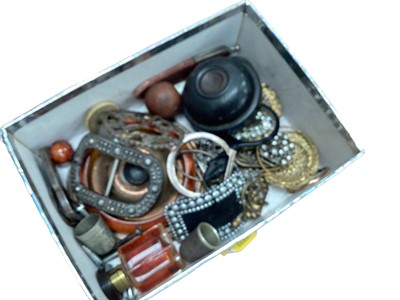 Lot 2501 - Box of objets vertu and bijouterie, including silver and paste buckles