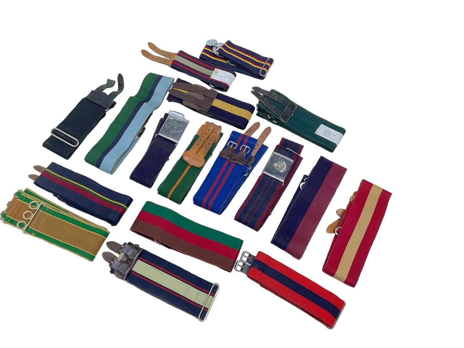 Lot 755 - Collection of British military stable belts to include Princess of Wales' Royal Regiment, Life Guards and Green Jackets (17)