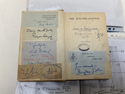 Lot 785 - Of Naval interest, The Jutland Scandal by Admiral Sir Reginald Bacon, signed by 33 Naval and Military personalities including Lord Mountbatten, Shalto Douglas, FM Birdwood with research