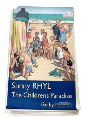 Lot 2521 - Original British Railways poster for 'Sunny Rhyl - The Children's Paradise', printed at the Baynard Press, the sheet measuring 101cm x 63cm
