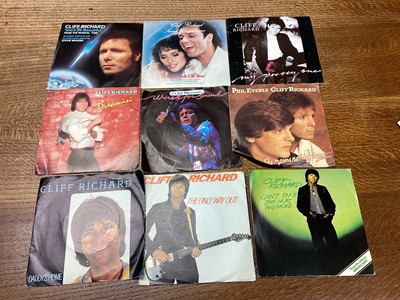 Lot 2209 - Box of single records including Capitols, Impressions, Isley Brothers, Bob Dylan, Crystals, Beatles, Elvis Presley, Cliff Richard, Everly Brothers etc