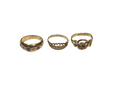 Lot 150 - Three antique 18ct gold diamond and gem set rings