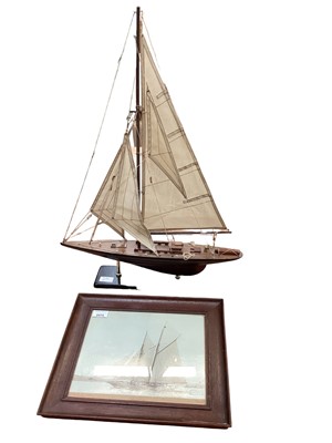 Lot 2575 - Thames barge half model together with one other boat and old sepia photo of Cowes