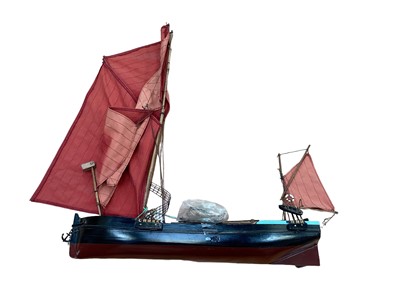 Lot 2575 - Thames barge half model together with one other boat and old sepia photo of Cowes