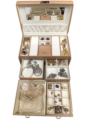 Lot 156 - Jewellery box containing a silver locket on chain, silver bangle and other costume jewellery