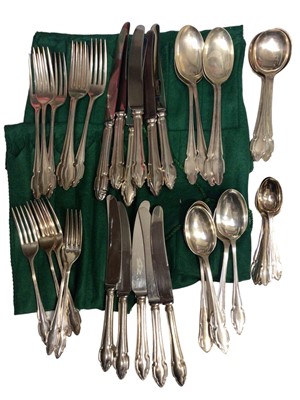 Lot 157 - Canteen of silver plated cutlery in green felt bags, together with two large plated ladles and other plated ware