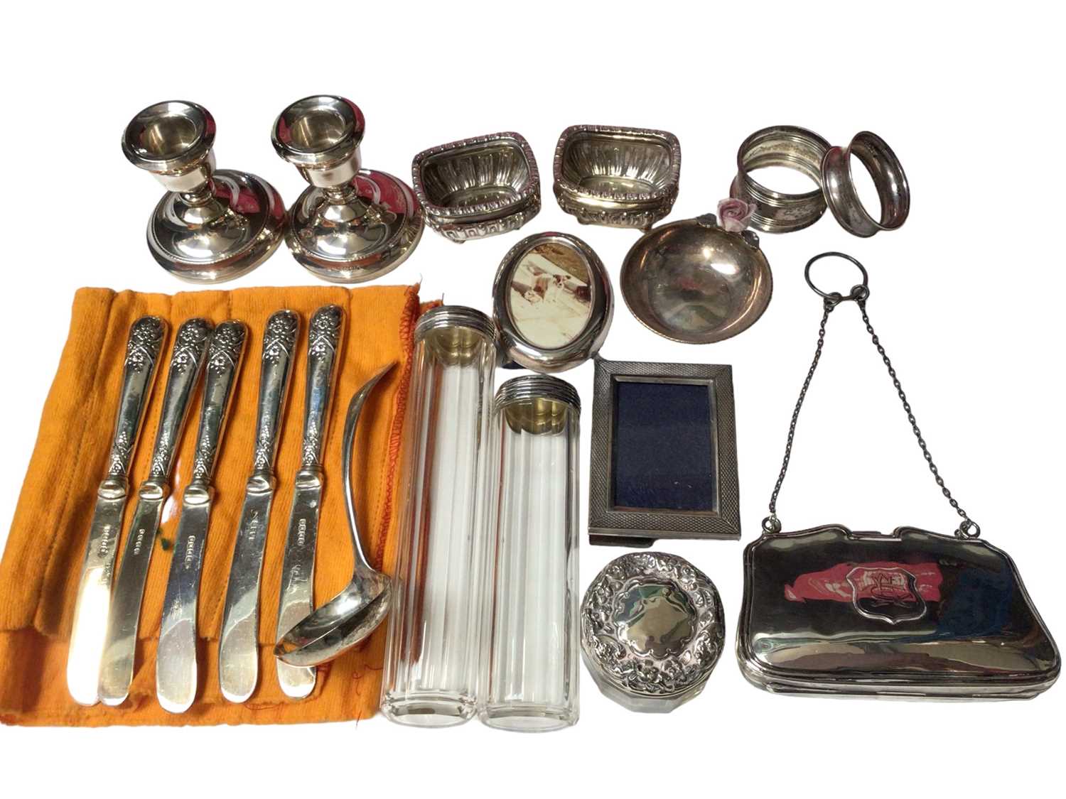 Lot 158 - Group of silver items including pair of