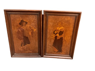 Lot 2541 - Good pair  of Italian marquetry panels depicting figures in 18th century costume
