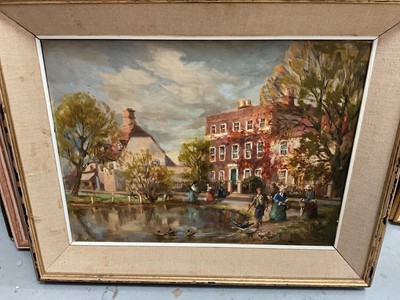 Lot 107 - Oil on canvas of Writtle depicting a 19th century scene