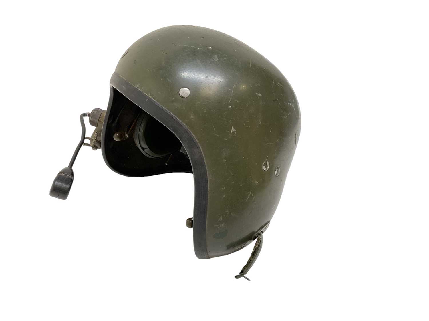 Lot 803 - British Military tank crew helmet by Amplivox together with a silver plated Malacca swagger stick (2)