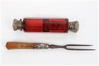 Lot 762 - 18th century agate handled two-pronged steel...