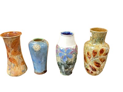 Lot 1257 - Four Royal Doulton stoneware vases, tallest is 26cm high
