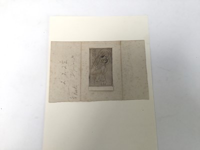 Lot 22 - Eric Gill (1882-1940) wood engraving, (intaglio) Madonna and Child, 1924 (Skelton P298) 8.5 x 5cm, mounted onto folded paper with notes and inscription verso in Gill’s hand: ‘to Capel-y-ffin Aberga...