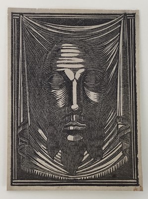 Lot 23 - Eric Gill (1882-1940) wood engraving, The Holy Face 1917 (Skelton P111) 7.5 x 5.6cm. Provenance: Gifted by Gill to his Chaplain, Dr. Flood