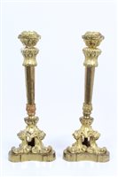 Lot 767 - Pair 19th century ormolu candlesticks with...
