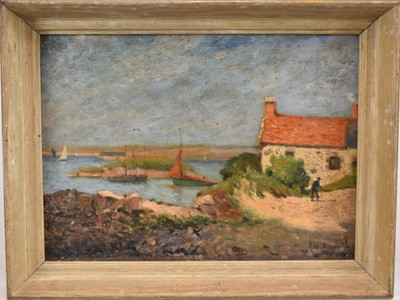 Lot 907 - Henri Lauwereyns de Diepenhede (1866-1934) oil on panel, French Estuary, signed, inscribed verso, 23cm x 32cm, framed