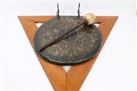 Lot 772 - Antique Chinese bronze gong, attached period...