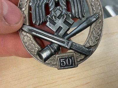 Lot 849 - Nazi General Assault 50 operations Badge with RA makers mark and board pin backing