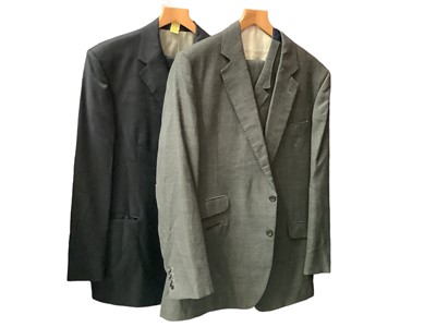 Lot 2124 - Graham Bourne grey three piece suit, Austin Reede navy wool two pice suit 44L, Aquascutum grey wool pin-strip suit 42L and a Rodney Charles navy suit.