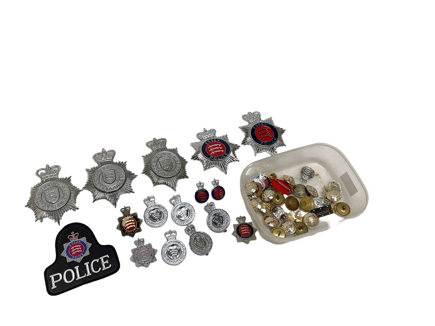 Lot 832 - Collection of British Police badges to include helmet plates and others, (1 box).