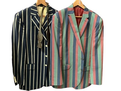 Lot 2127 - Ede & Ravencroft blue and white striped wool blazer 42L and same make bow tie, Samuel Windsor cotton mix striped blazer 44 L and Paul Costelloe green and white striped blazer 44L