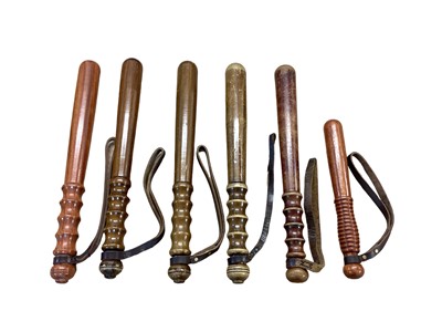 Lot 947 - Group of six wooden Police truncheons including examples by Hiatt, (6).