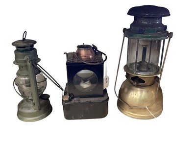 Lot 2562 - Brass Tilley lamp, LNER railway lamp and one other (3).