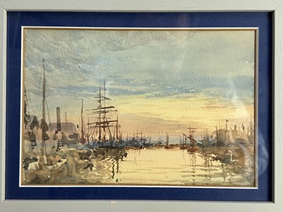 Lot 636 - Frederick George Dawtry Drewitt (1848-1942) watercolour - Inner Harbour Lowestoft, inscribed verso, 15.5cm x 22.5cm, together with other watercolours including a view of Prittlewell Church (5)