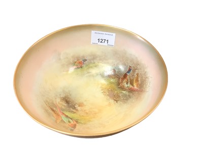 Lot 1271 - Royal Worcester bowl with hand painted pheasant decoration, signed Jas Stinton, 17.5cm diameter