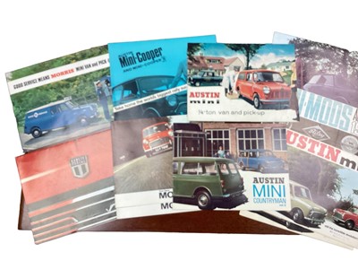Lot 2157 - Collection of 1960s and 70s Mini sales brochures, to include 1/4 ton van and pick up, Cooper and Cooper S models (approximately 10 brochures).