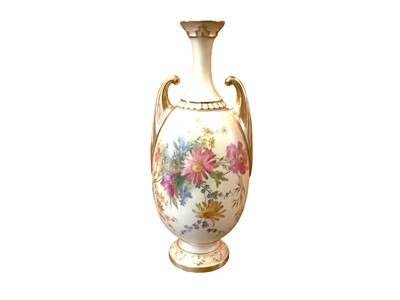 Lot 1273 - Royal Worcester blush ivory vase with floral decoration, numbered 2307, 27cm high